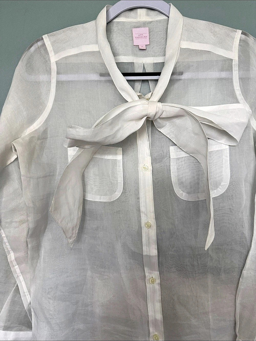 Ann Mashburn Tie-Neck Blouse White Medium Like New